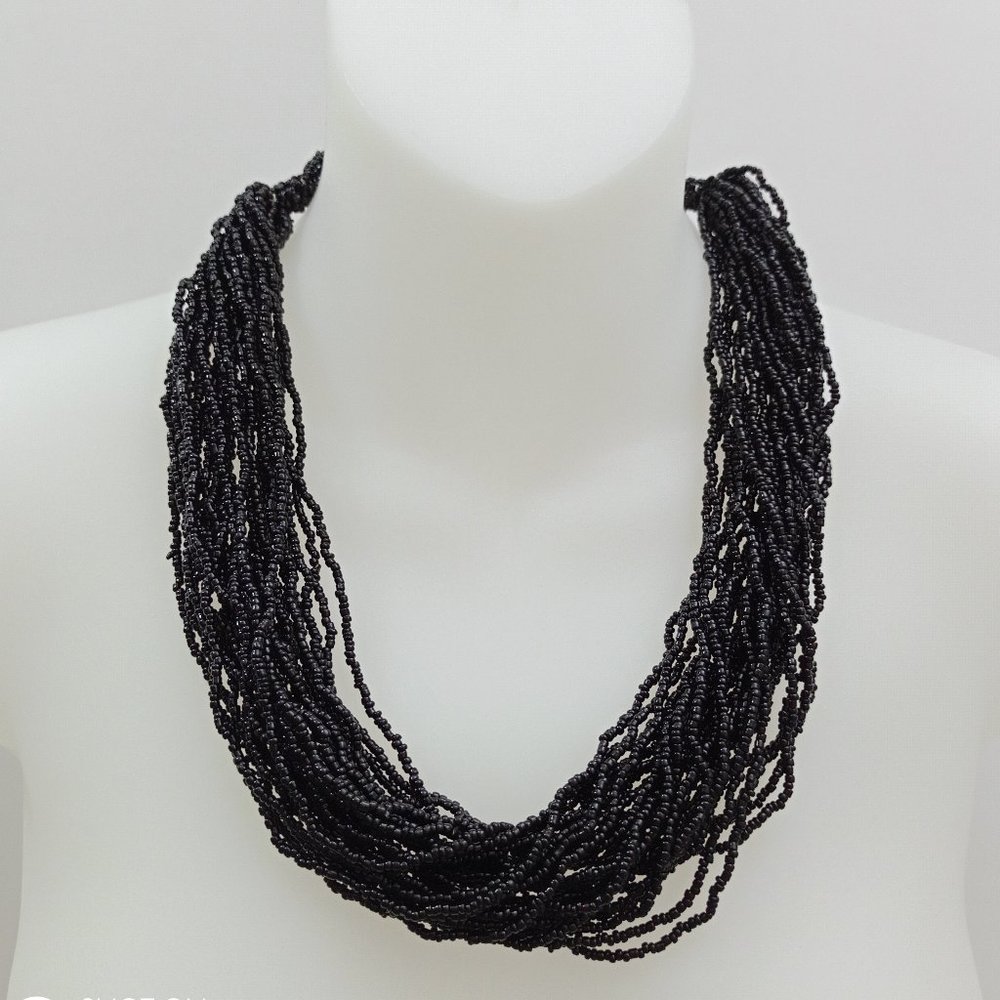 New Black Seed Bead Multi-Strand Necklace